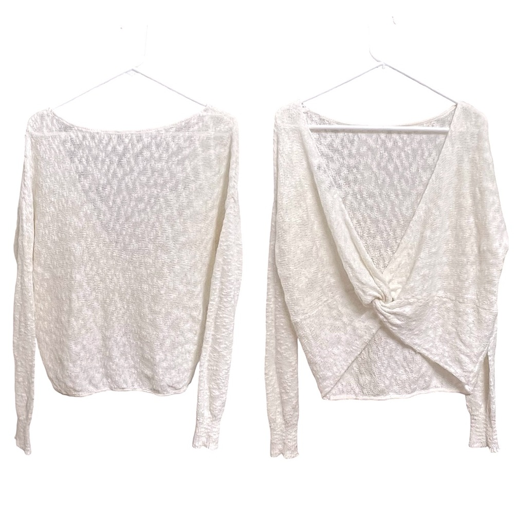 Cupcakes & Cashmere Oversized Textured Twist Open Back Sweater Ivory Size Small